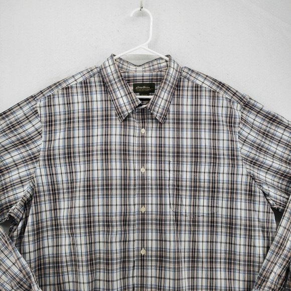 EDDIE BAUER Shirt Men's Long Sleeve Casual Button Up Collared Plaid Brown 2XL - Picture 6 of 12